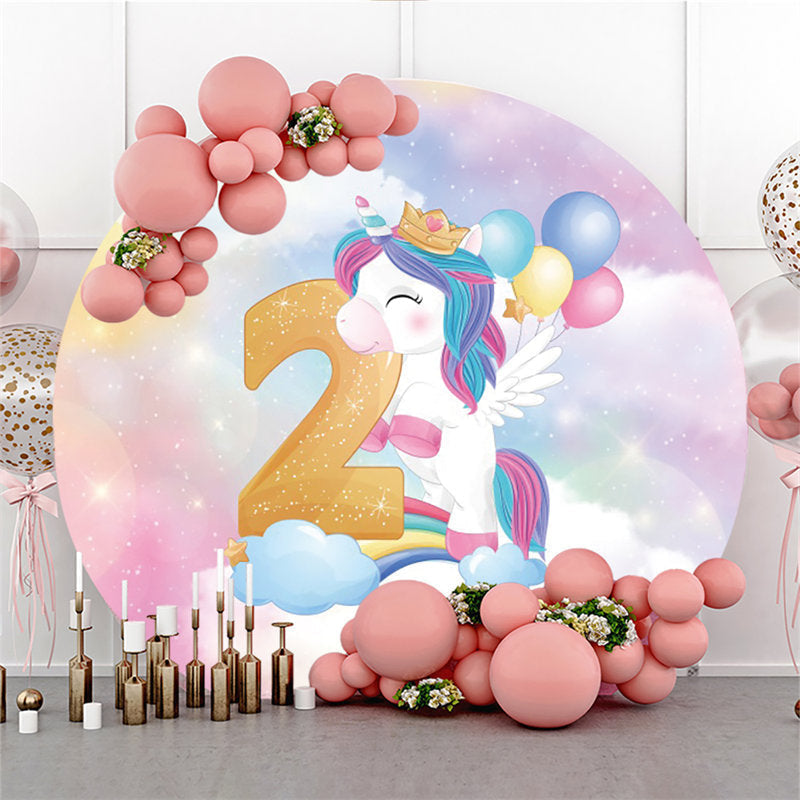 Lofaris Circle Dream Cloud Unicorn Happy 2nd Birthday Backdrop