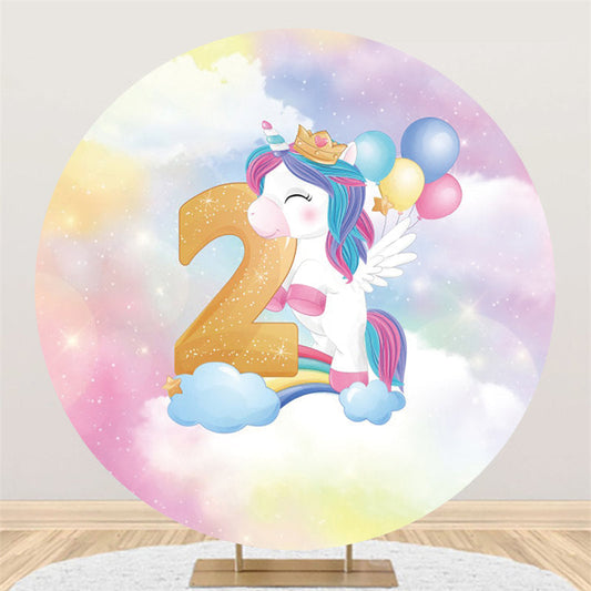 Lofaris Circle Dream Cloud Unicorn Happy 2nd Birthday Backdrop