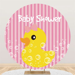 Lofaris Circle Duck In Bubbles Pink Stripe Baby Shower Backdrop