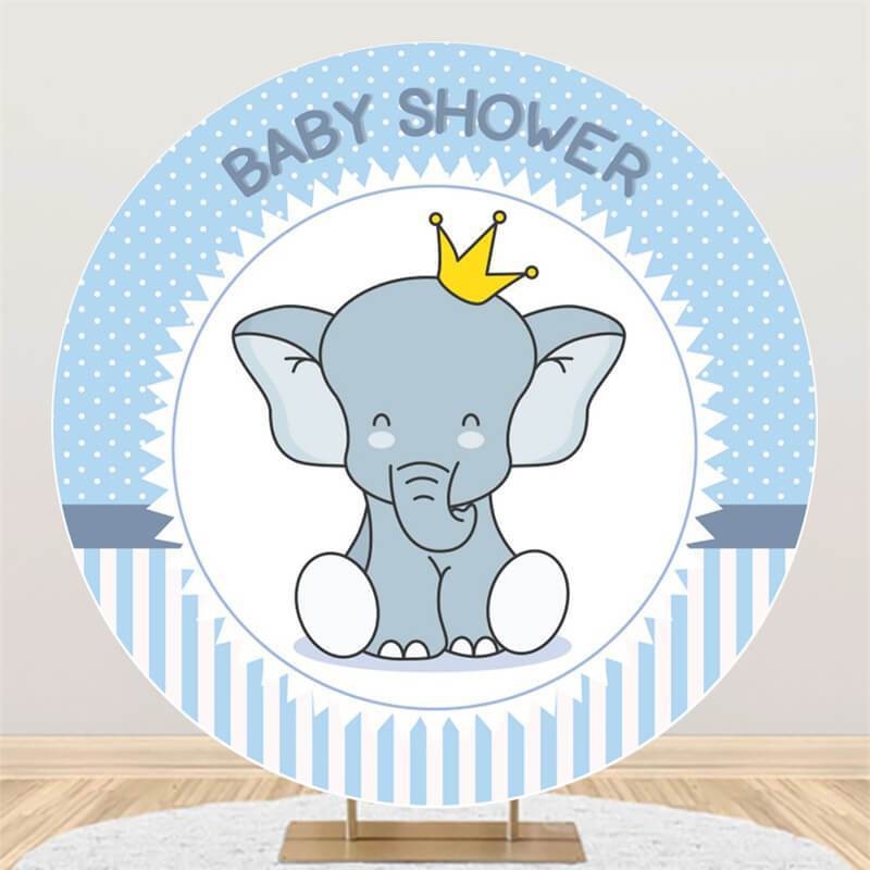 Lofaris Circle Elephant Stripe Baby Shower Backdrop For Boy