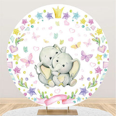 Lofaris Circle Elephants And Butterfly Baby Shower Backdrop