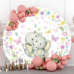 Lofaris Circle Elephants And Butterfly Baby Shower Backdrop