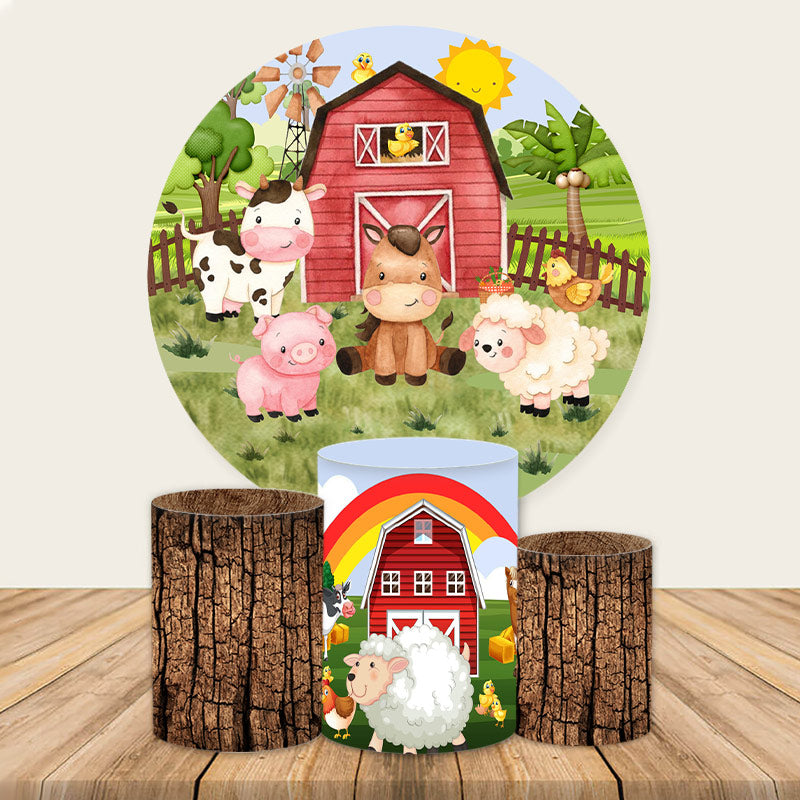 Lofaris Circle Farm House And Animals Round Birthday Backdrop Kit