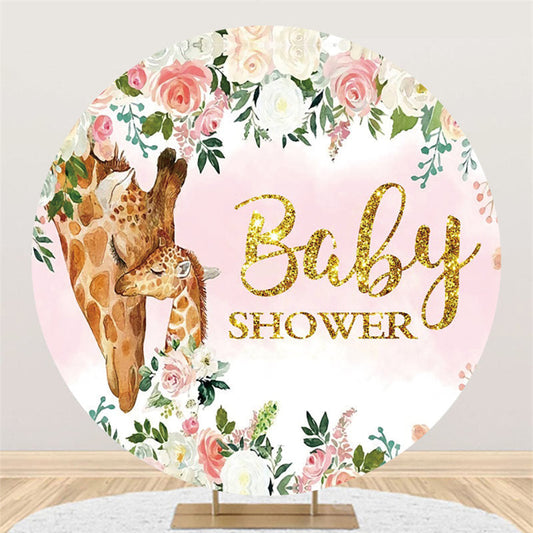 Lofaris Circle Floral Giraffe Mom Baby Backdrop For Shower