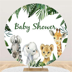 Lofaris Circle Four Animals And Leaves Baby Shower Backdrop