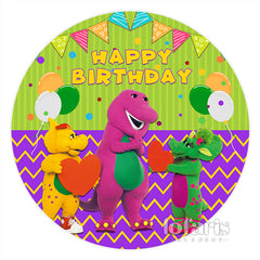 Lofaris Circle Friend Dinosaurs Give Red Heart Happy Birthday Backdrop