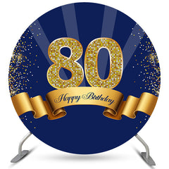 Lofaris Circle Glitter Royal Blue Happy 80th Birthday Backdrop