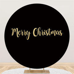 Lofaris Circle Gold Glitter Black Merry Christmas Backdrop