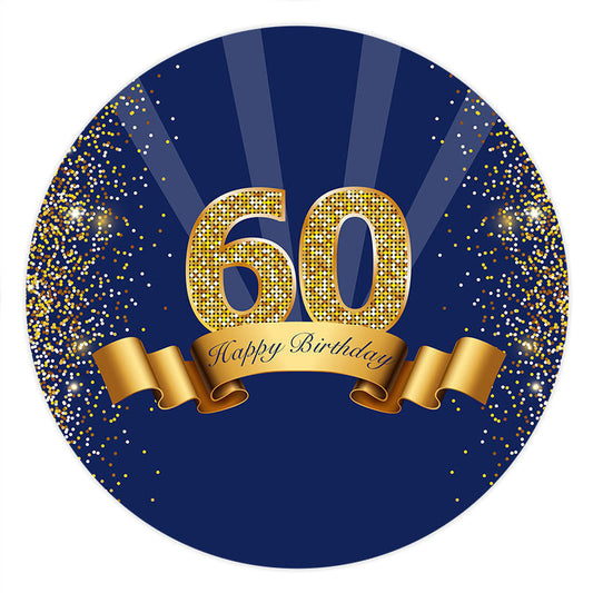 Lofaris Circle Gold Glitter Blue 60th Happy Birthday Backdrop