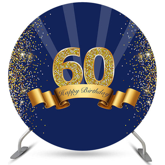 Lofaris Circle Gold Glitter Blue 60th Happy Birthday Backdrop