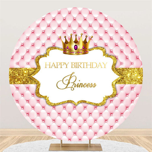 Lofaris Circle Gold Glitter Happy Birthday Princess Backdrop
