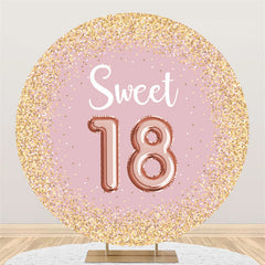 Lofaris Circle Gold Glitter Light Pink 18th Birthday Backdrop