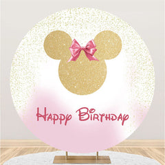 Lofaris Circle Gold Glitter Pink Bow Tie Happy Birthday Backdrop