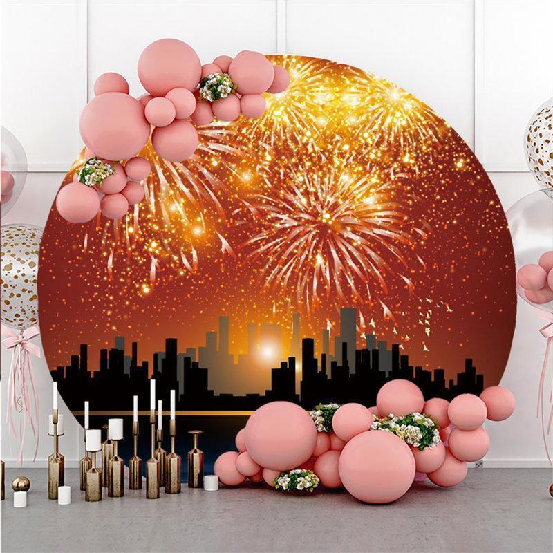 Lofaris Circle Gold Light Glitter City New Year Eve Backdrop For Night