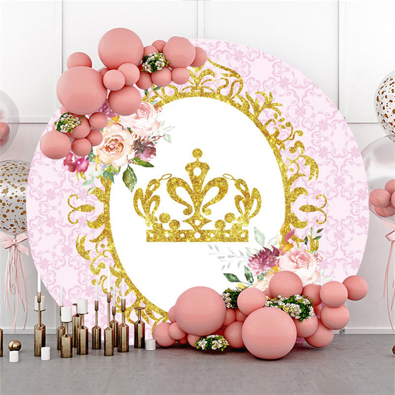 Lofaris Circle Golden Crown Pink Theme Happy Birthday Backdrop