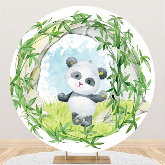 Lofaris Circle Green Bamboo And Panda Round Baby Shower Backdrop