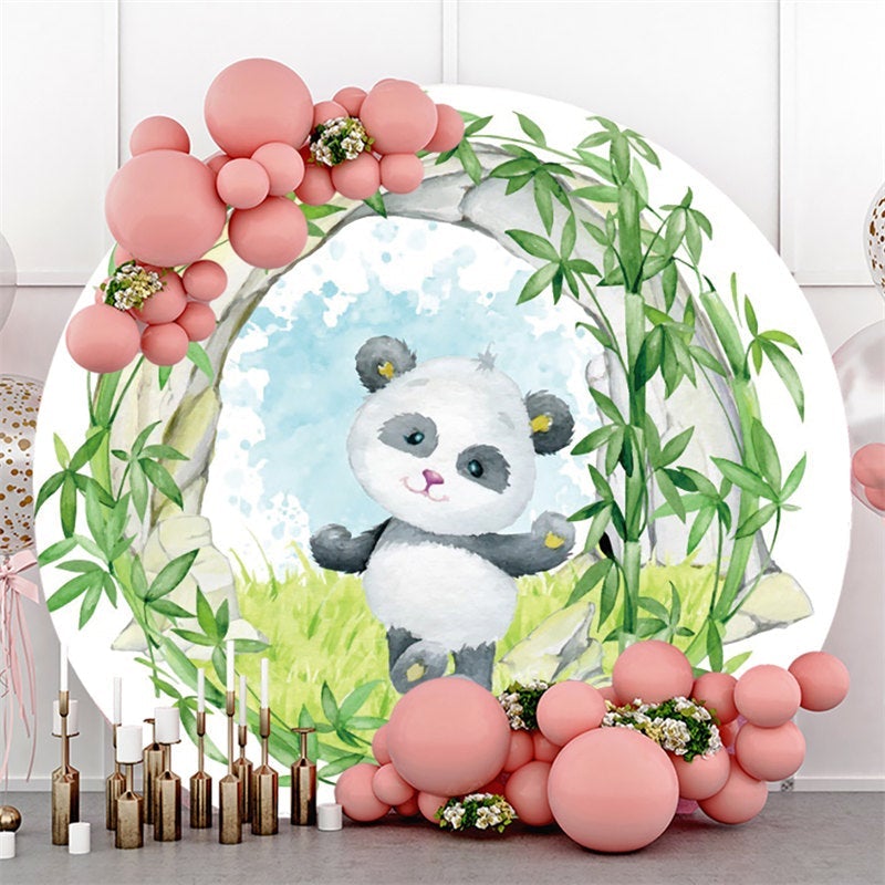 Lofaris Circle Green Bamboo And Panda Round Baby Shower Backdrop