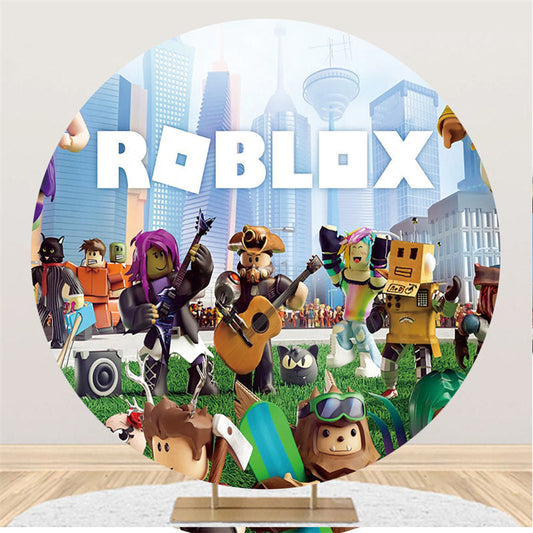 Lofaris Circle High Builddings Game Characters Birthday Backdrop