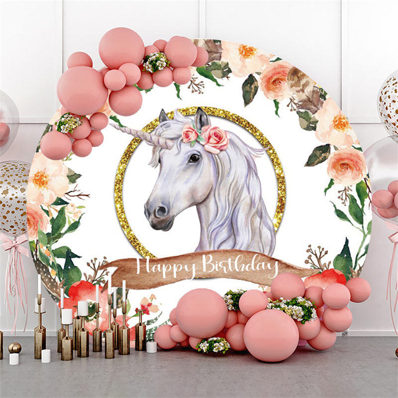 Lofaris Circle Horse And Flower Theme Happy Birthday Backdrop