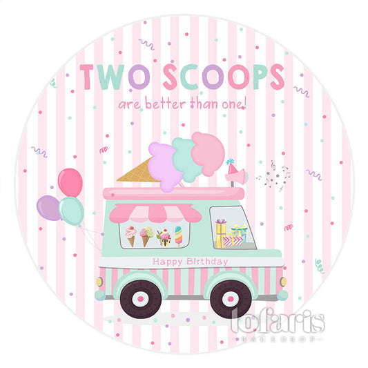 Lofaris Circle Ice Cream Van Stripe 2nd Happy Birthday Backdrop