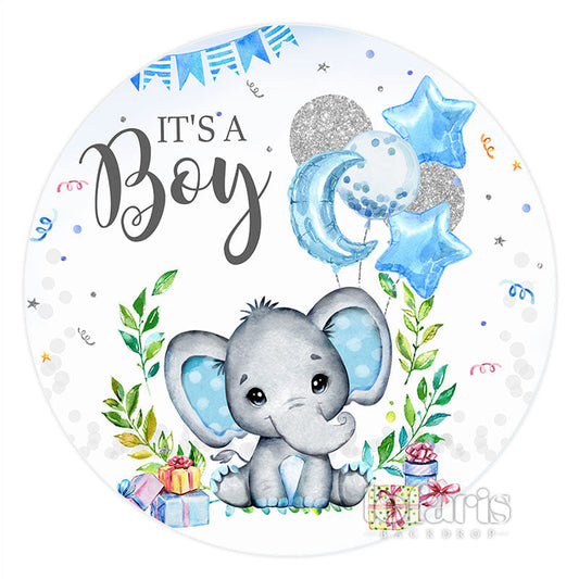 Lofaris Circle Its A Boy Elephant Baby Shower Backdrop Banner
