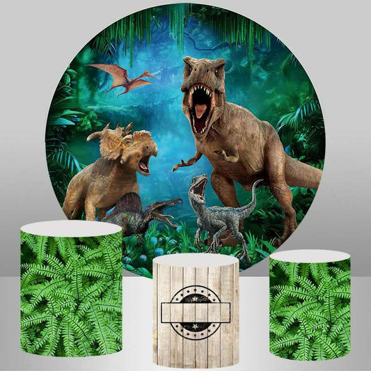 Lofaris Circle Jungle Dinosaur Birthday Party Backdrop For Boy