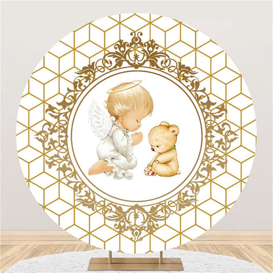 Lofaris Circle Little Angle And Teddy Bear Baby Shower Backdrop