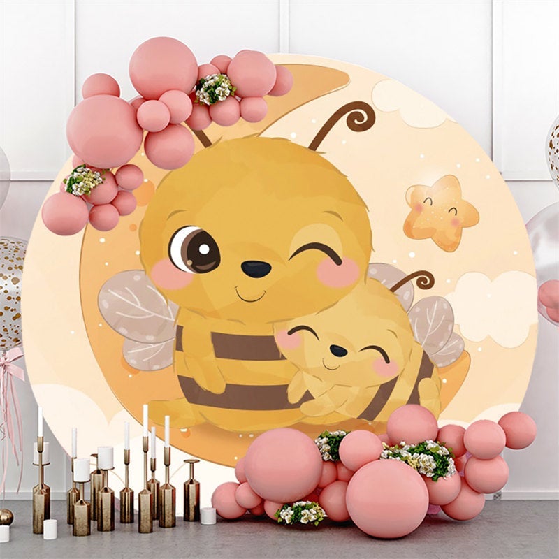 Lofaris Circle Little Bee And Moo Star Round Baby Shower Backdrop