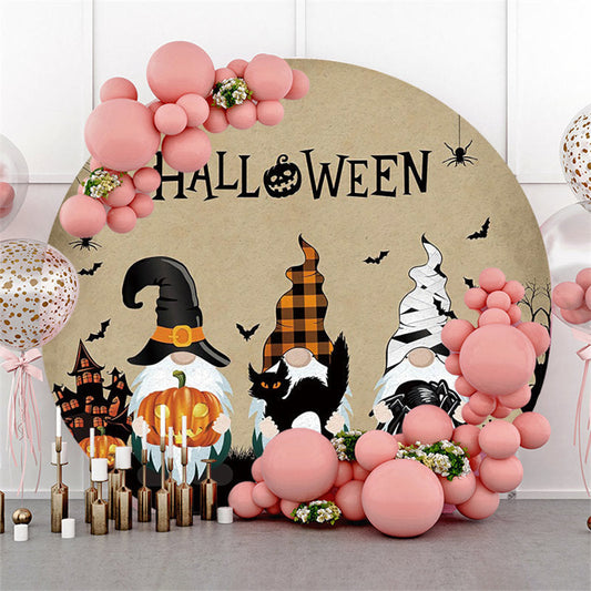 Lofaris Circle Little Dwarfs Happy Halloween Pumpkins Backdrop