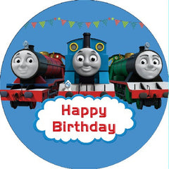 Lofaris Circle Little Train Blue Happy Boys Birthday Backdrop