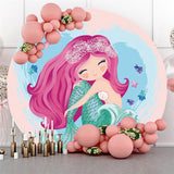 Load image into Gallery viewer, Lofaris Circle Mermaid Princess Happy Birthday Party Backdrop