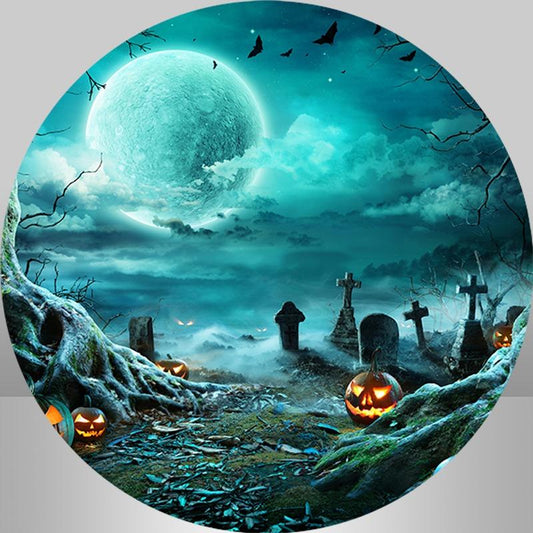 Lofaris Circle Moon Pumpkin Lantern Happy Halloween Backdrop