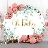 Load image into Gallery viewer, Lofaris Circle Oh Baby Light Green Leaves Shower Backdrop