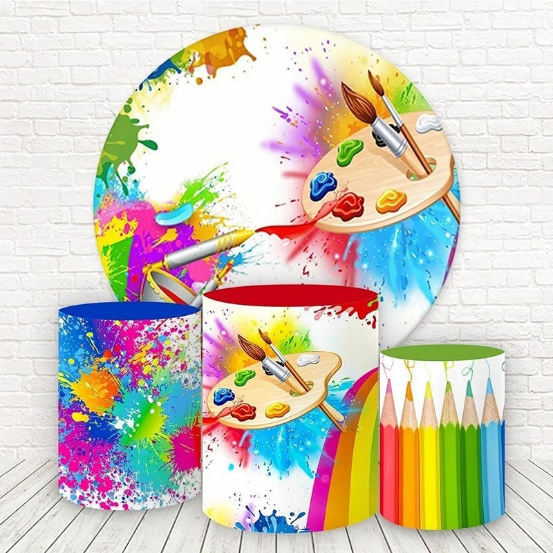 Lofaris Circle Paintbrush Doodle Round Birthday Backdrop Kit