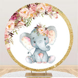 Load image into Gallery viewer, Lofaris Circle Pink Elephant Baby Shower Backdrop For Girl