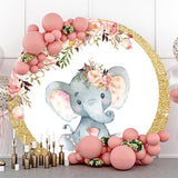 Load image into Gallery viewer, Lofaris Circle Pink Elephant Baby Shower Backdrop For Girl
