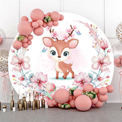 Lofaris Circle Pink Floral And Elk Backdrop For Birthday Party