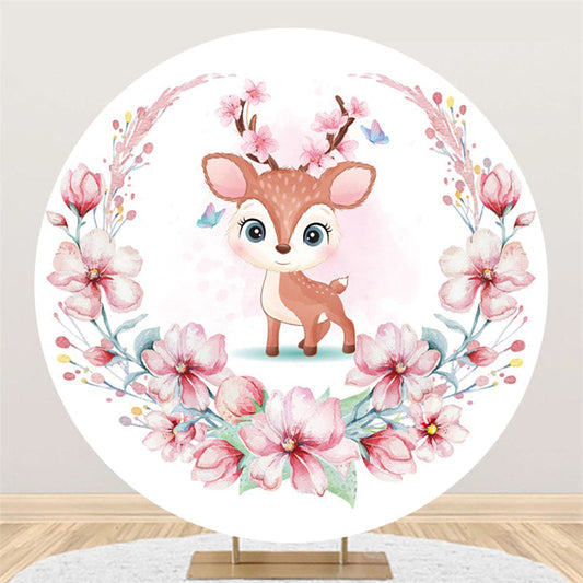 Lofaris Circle Pink Floral And Elk Backdrop For Birthday Party