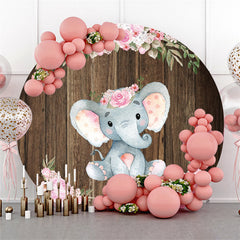 Lofaris Circle Pink Floral Elephant Wood Baby Shower Backdrop