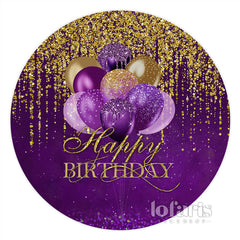 Lofaris Circle Purple Balloons Glitter Happy Birthday Backdrop