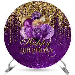 Lofaris Circle Purple Balloons Glitter Happy Birthday Backdrop
