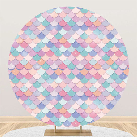 Lofaris Circle Purple Pink Mermaid Backdrop For Birthday Party