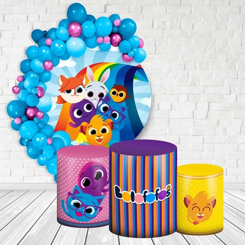 Lofaris Circle Rainbow And Cartoon Animals Birthday Backdrop Kit