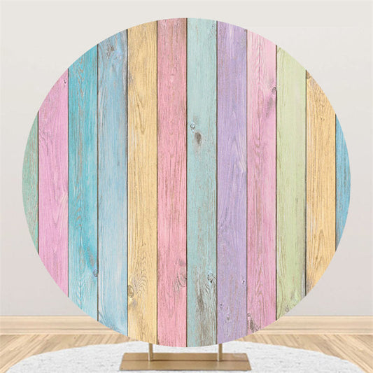 Lofaris Circle Rainbow Color Wooden Happy Birthday Backdrop
