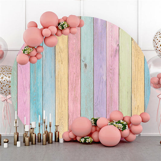 Lofaris Circle Rainbow Color Wooden Happy Birthday Backdrop