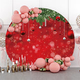 Load image into Gallery viewer, Lofaris Circle Red Bokeh Balls Green Leaves Christmas Backdrop