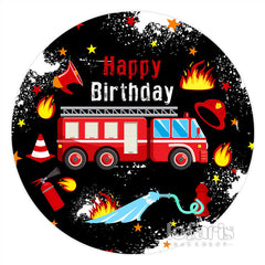 Lofaris Circle Red Fire Truck Black Birthday Party Backdrop For Boy