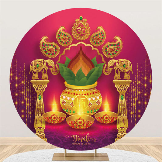 Lofaris Circle Red Gold Festival Lights Happy Diwali Backdrop