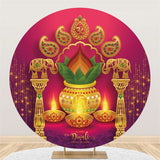 Load image into Gallery viewer, Lofaris Circle Red Gold Festival Lights Happy Diwali Backdrop