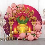Load image into Gallery viewer, Lofaris Circle Red Gold Festival Lights Happy Diwali Backdrop